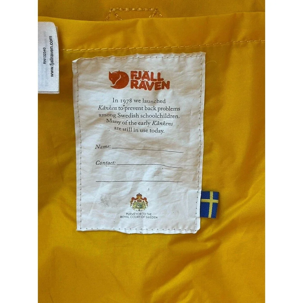 Fjallraven Kanken Backpack Unisex Everyday Outdoor Bag, Yellow Used